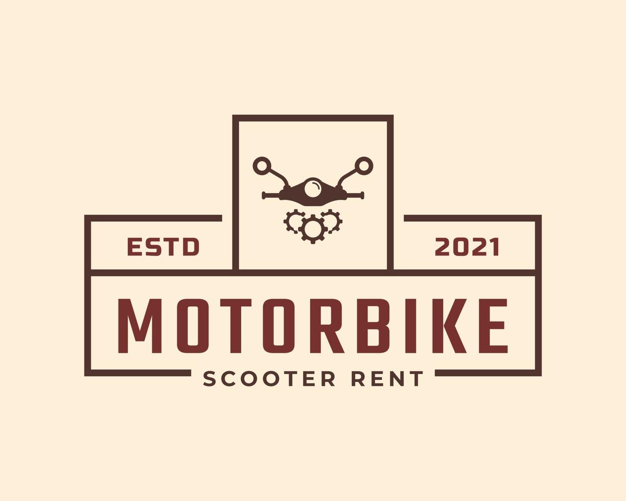 inspiração de design de logotipo de aluguel de motocicleta e scooter de emblema de etiqueta retrô vintage clássico vetor