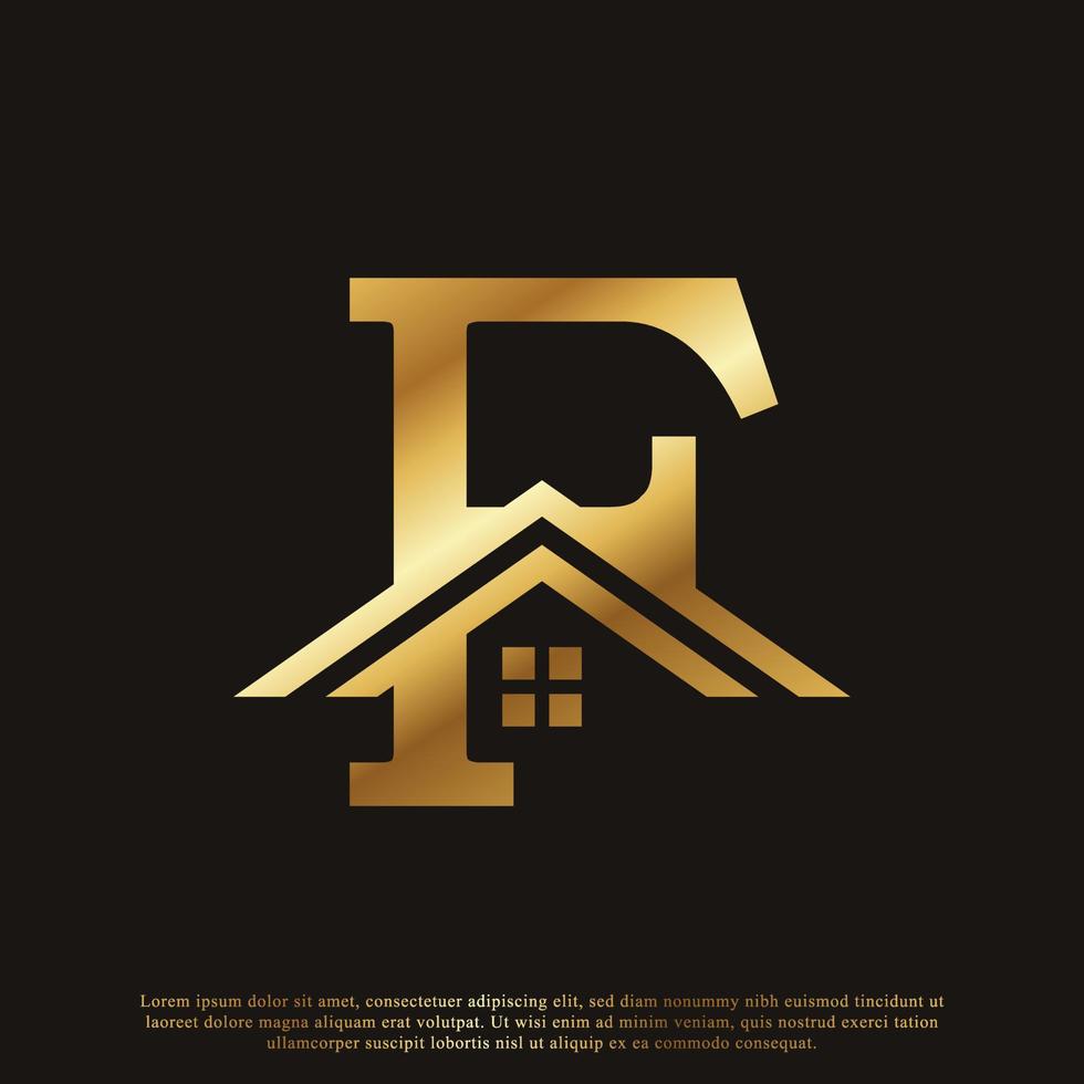 letra inicial f design de logotipo dourado da casa em casa. conceito de logotipo imobiliário. ilustração vetorial vetor