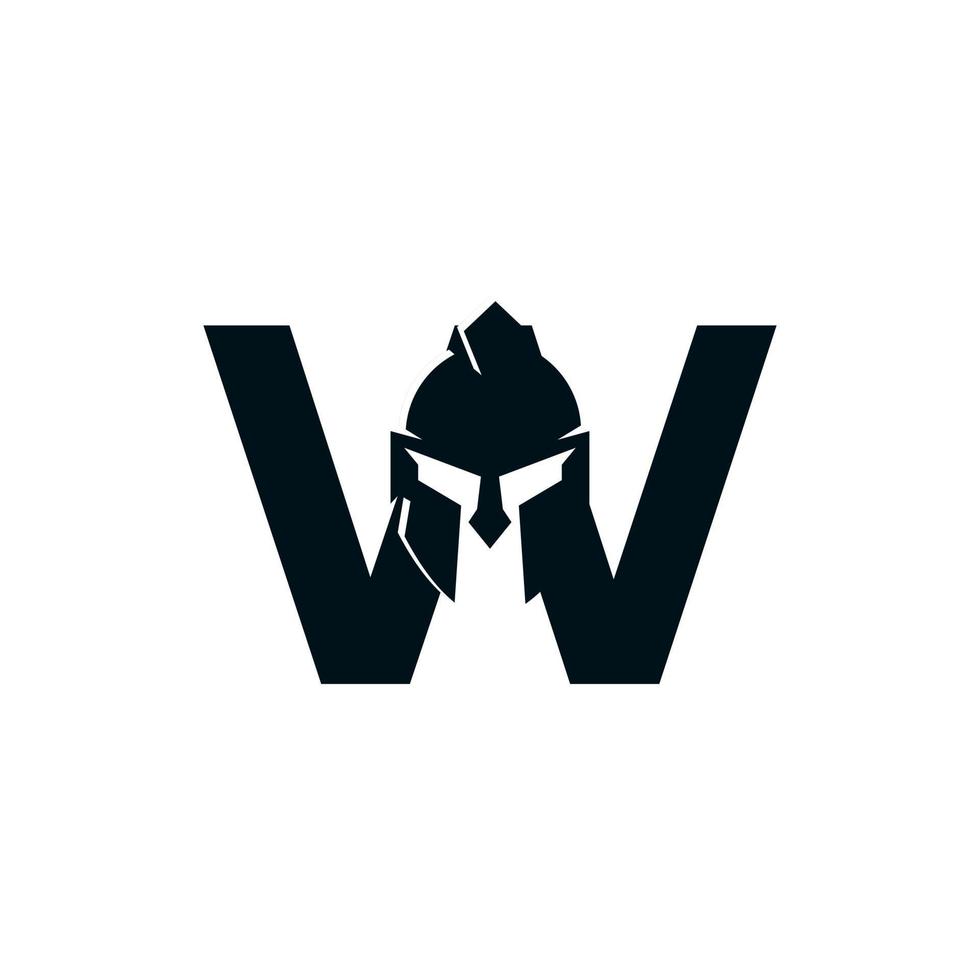 logotipo espartano. letra inicial w para vetor de design de logotipo de capacete guerreiro espartano