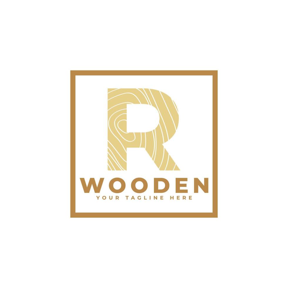letra r com textura de madeira e logotipo de forma quadrada. utilizável para logotipos de negócios, arquitetura, imobiliário, construção e construção vetor
