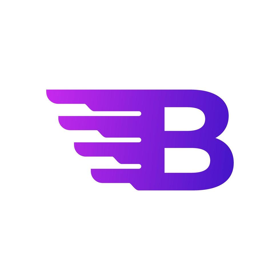 logotipo de entrega de letra b inicial de envio rápido. forma gradiente roxa com combinação geométrica de asas. vetor