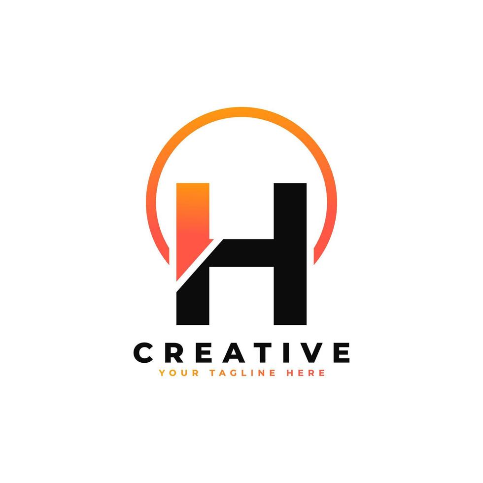 design de logotipo letra h com cor laranja preta e círculo. vetor de logotipo de letras de ícone moderno legal.