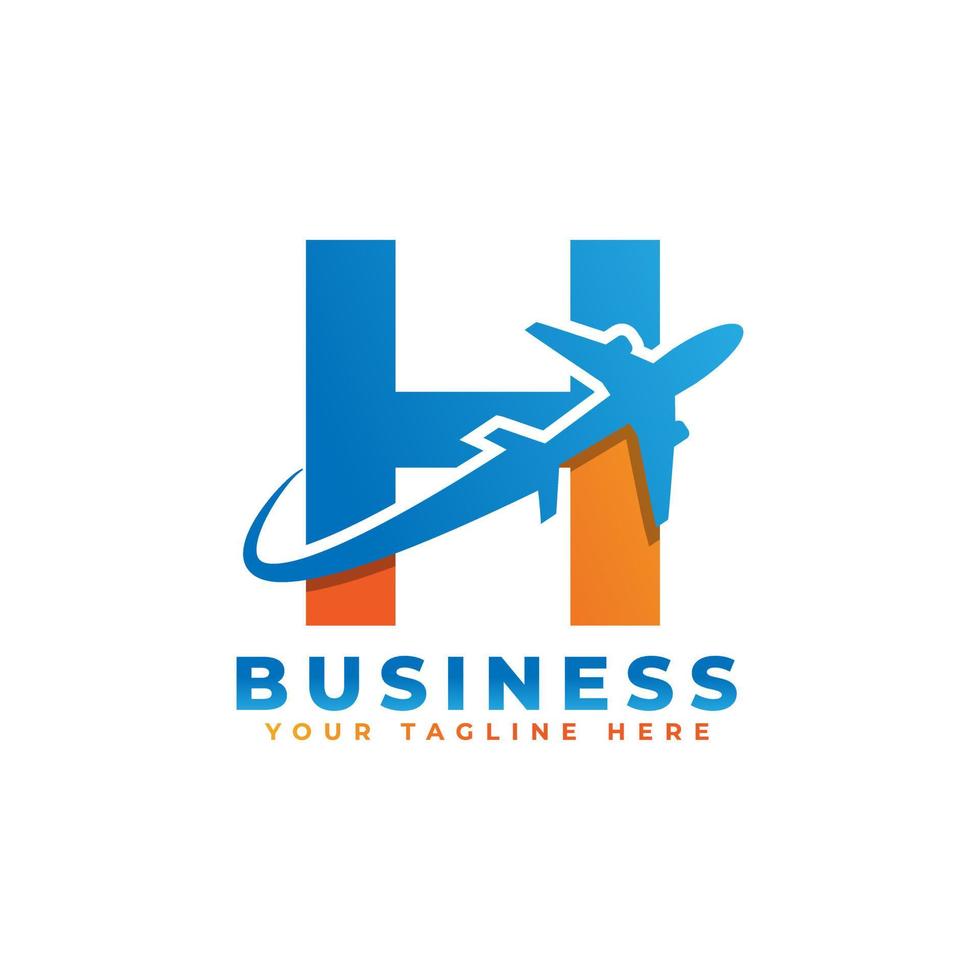 letra h com design de logotipo de avião. adequado para turismo e viagens, start up, logística, modelo de logotipo de negócios vetor