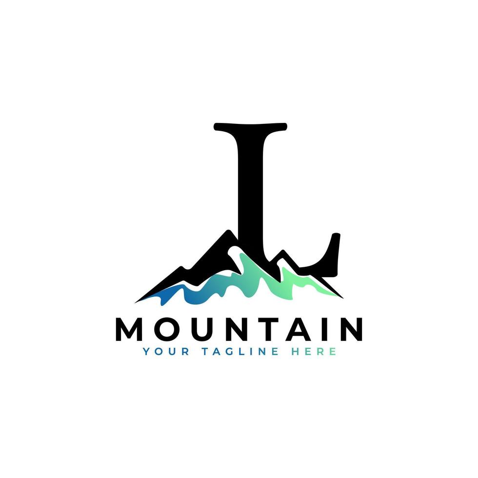 letra inicial l logotipo da montanha. explore o elemento de modelo de logotipo da empresa de símbolo de aventura de montanha. vetor