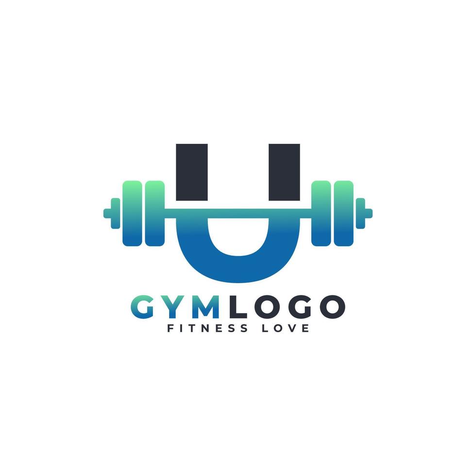 letra u logotipo com barra. logotipo do ginásio de fitness. levantando o design do logotipo do vetor para academia e fitness. modelo de logotipo de letra do alfabeto