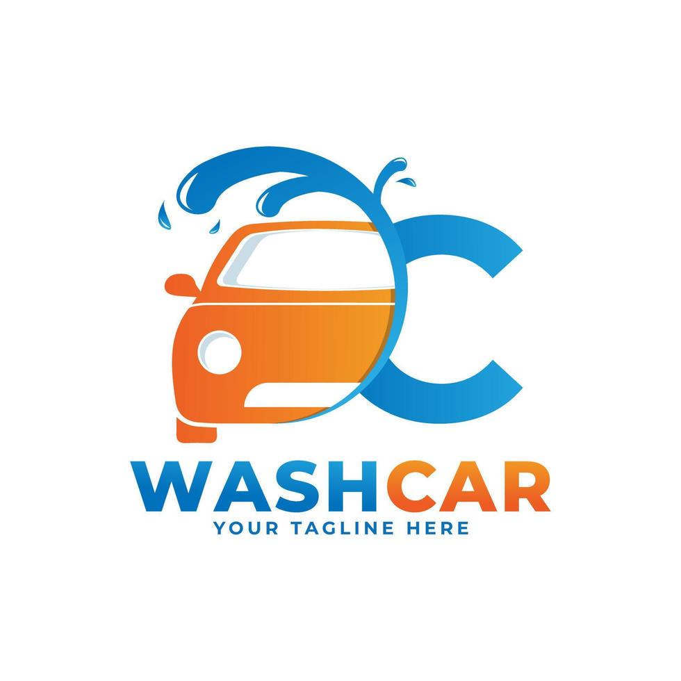 letra c com logotipo de lavagem de carro, limpeza de carro, lavagem e design de logotipo de vetor de serviço.