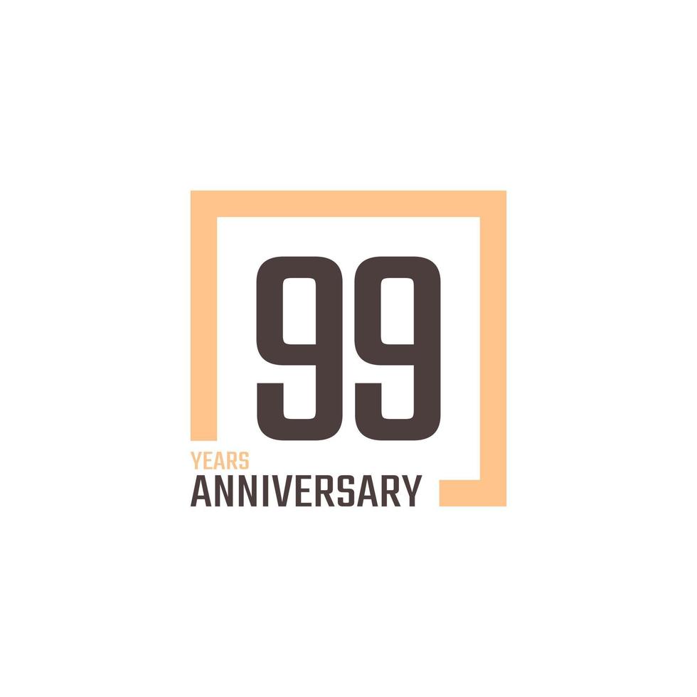Vetor de comemoração de aniversário de 99 anos com forma quadrada. saudação de feliz aniversário celebra ilustração de design de modelo