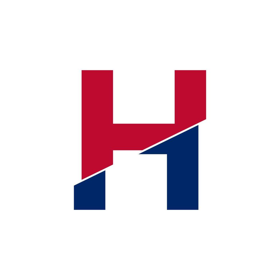 letra inicial h logotipo azul e vermelho. formas geométricas cortam estilo isolado no fundo branco vetor