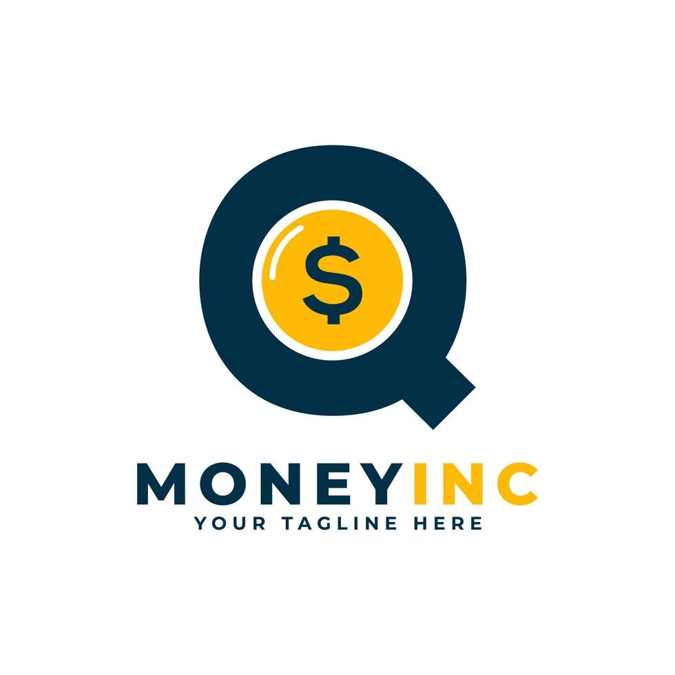 logotipo em dinheiro. letra q com modelo de design de logotipo de dinheiro de moeda vetor