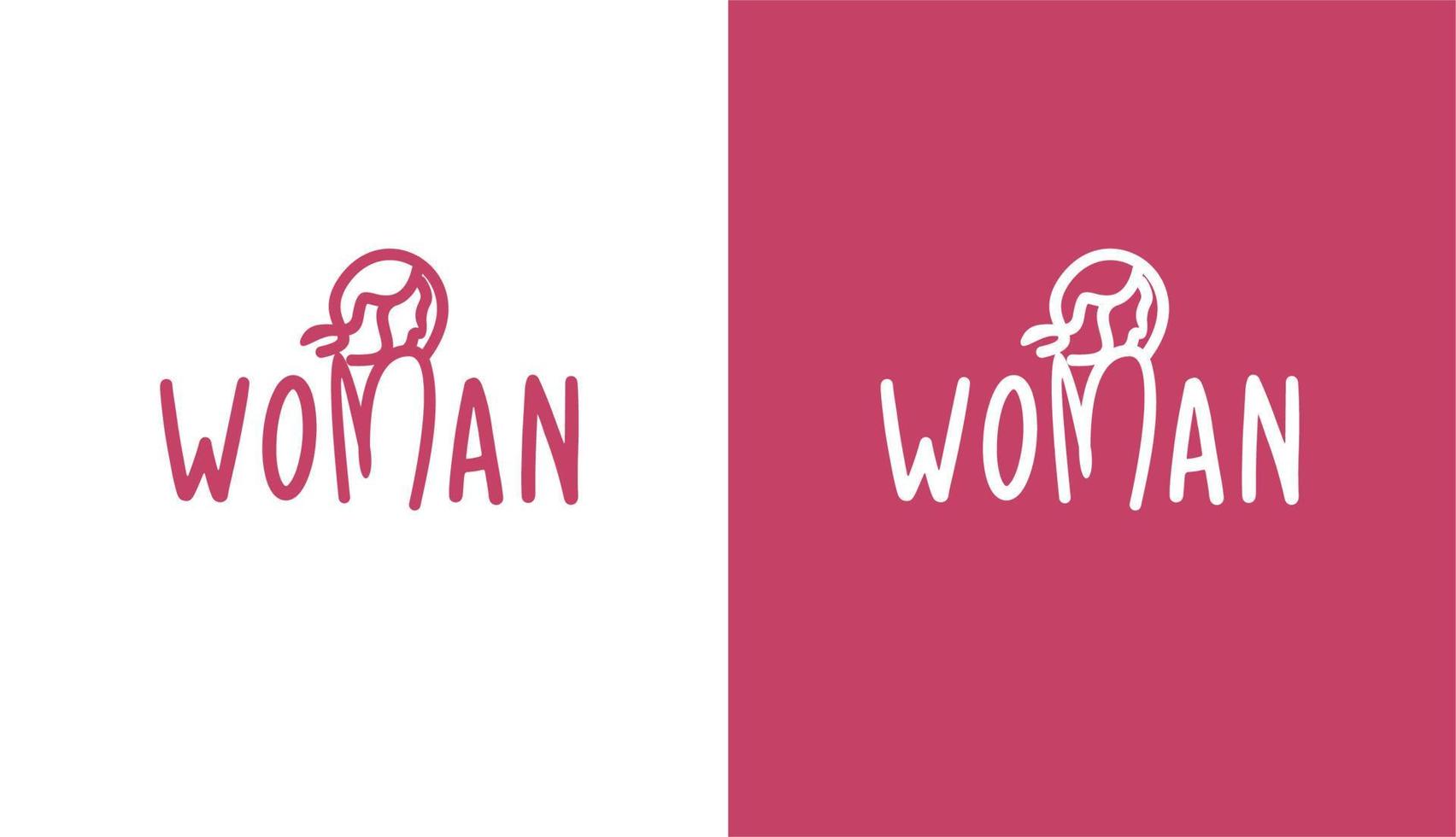 logotipo de doodle monoline de mulher, logotipo vintage para marca vetor