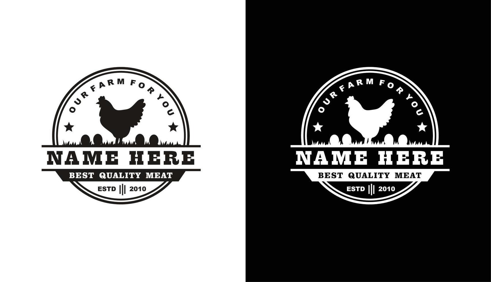 retrô fazenda vintage frango e ovos gado aves emblema rótulo logotipo design vetorial vetor