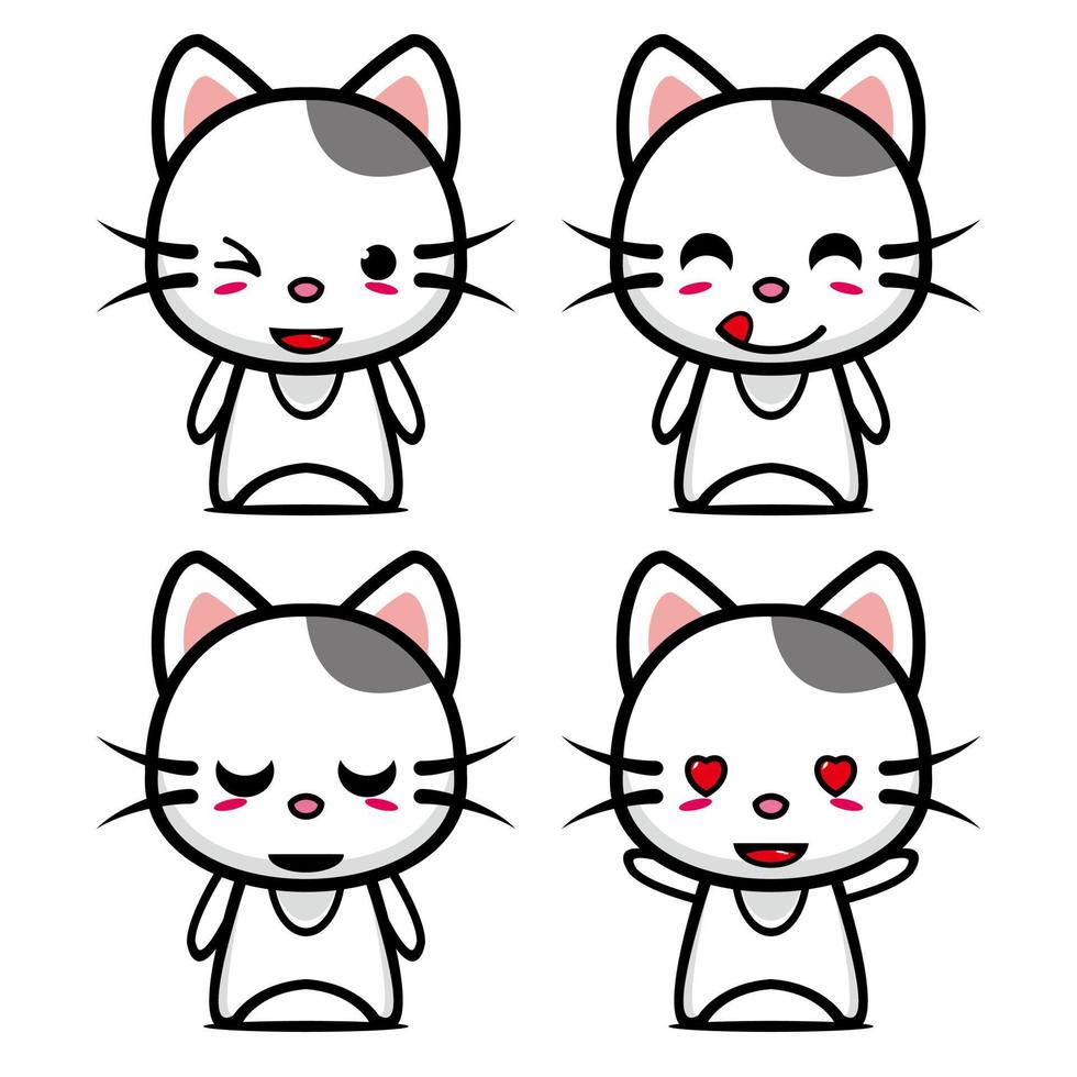 definir coleção de design de mascote de gato fofo. Isolado em um fundo branco. conceito de pacote de ideia de logotipo de mascote de personagem fofo vetor