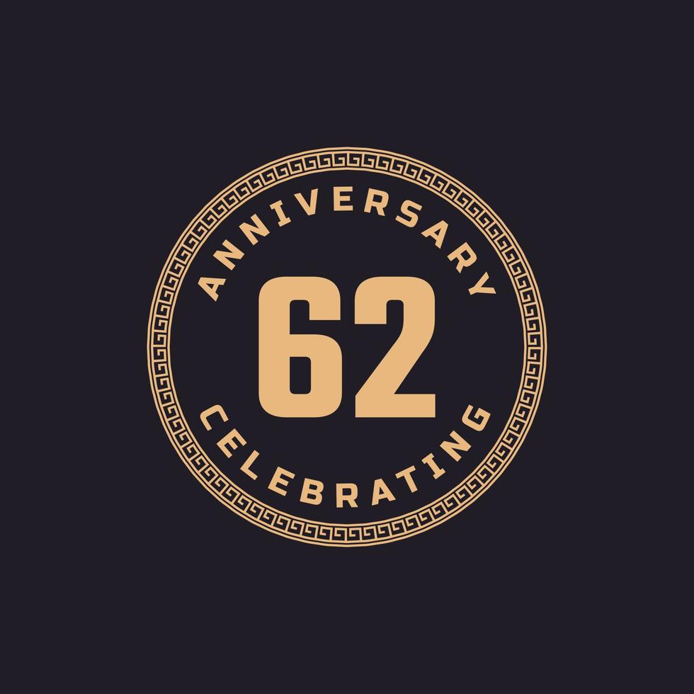 celebração de aniversário de 62 anos retrô vintage com emblema de padrão de borda de círculo. saudação de feliz aniversário celebra evento isolado em fundo preto vetor