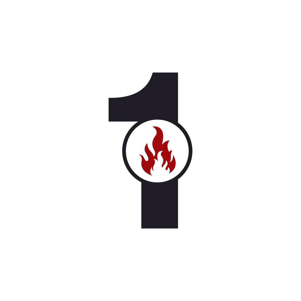 número 1 com inspiração de design de logotipo de fogo de chama vetor