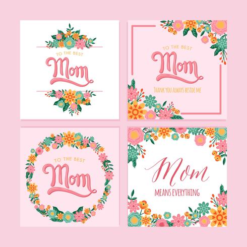 Feliz dia das mães mão Lettering vetor modelo com flor