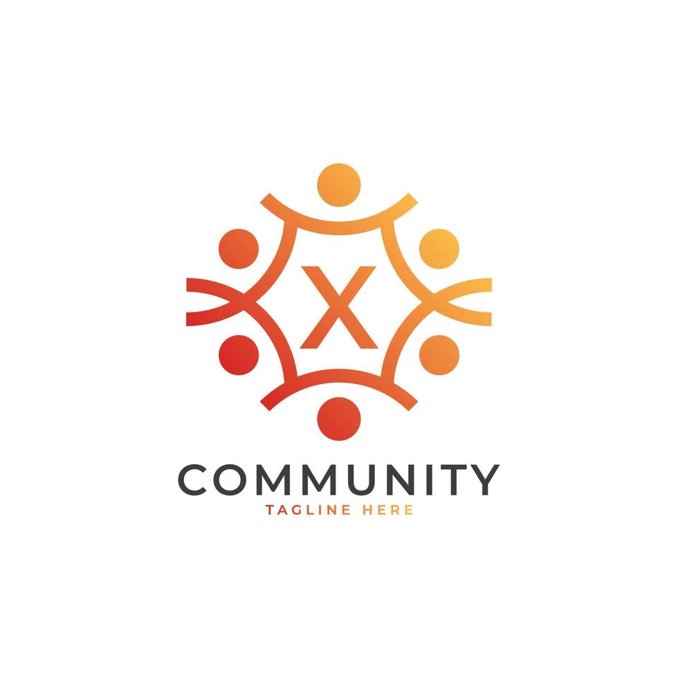 letra inicial da comunidade x conectando o logotipo das pessoas. forma geométrica colorida. elemento de modelo de design de logotipo de vetor plana.