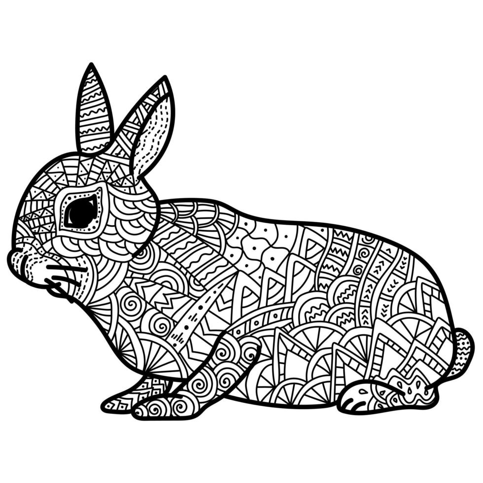 desenho de símbolo animal do horóscopo oriental coelho com padrões ornamentados ou estampado coelhinho da páscoa meditativo animalístico para colorir vetor