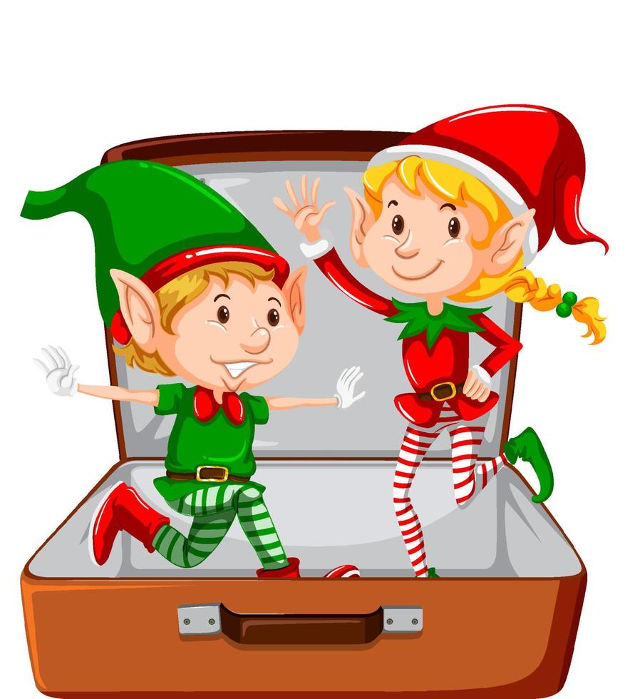 tema de natal com elfo em uma bagagem em fundo branco vetor