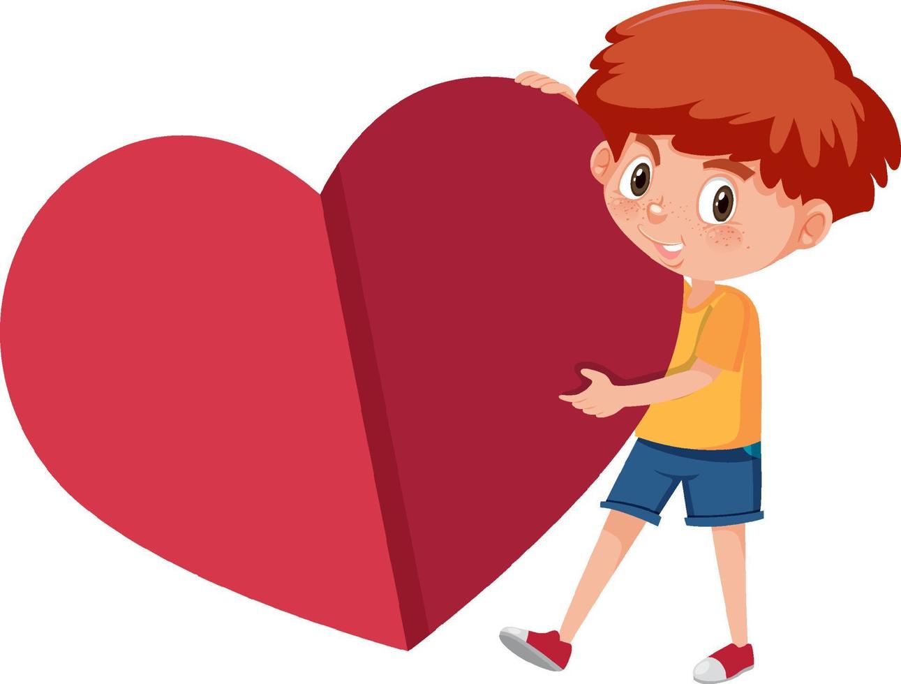 um menino segurando coração vermelho em estilo cartoon vetor