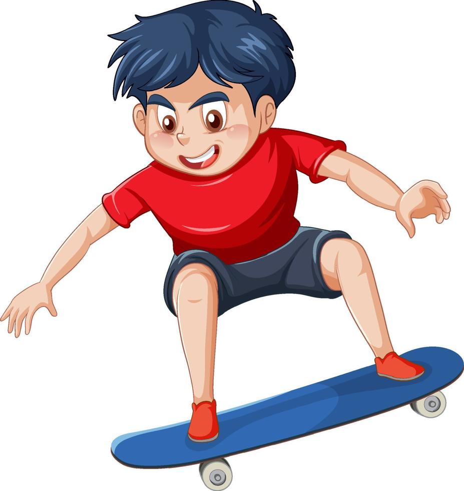 um menino jogando skate no fundo branco vetor