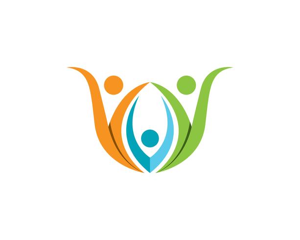 Logotipo de terapia de cuidados familiares de saúde e natureza de símbolos vetor