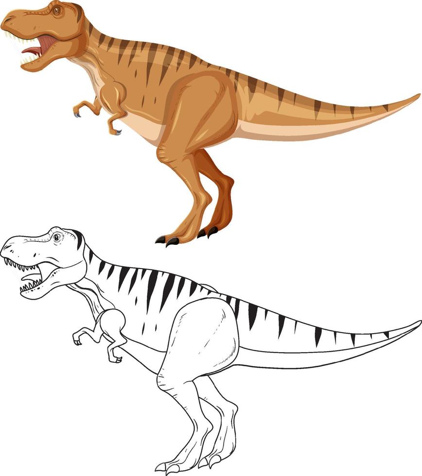 dinossauro tiranossauro rex com seu contorno doodle no fundo branco vetor