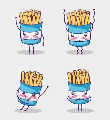 Desenhos de kawaii de coleção de fast food vetor