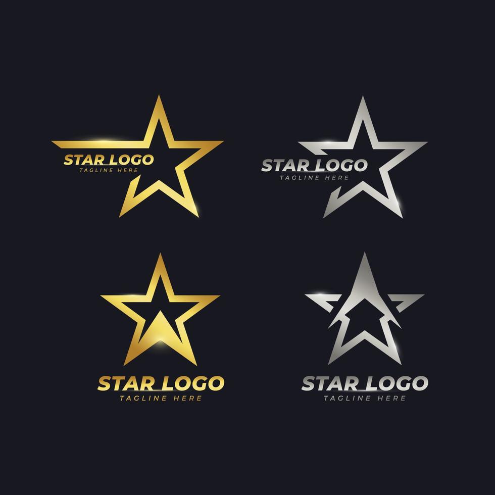 conjunto de modelo de design de vetor de logotipo de estrela de ouro e prata em estilo elegante com fundo preto