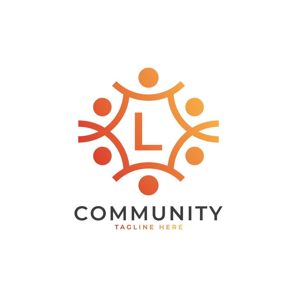 letra inicial da comunidade l conectando o logotipo das pessoas. forma geométrica colorida. elemento de modelo de design de logotipo de vetor plana.