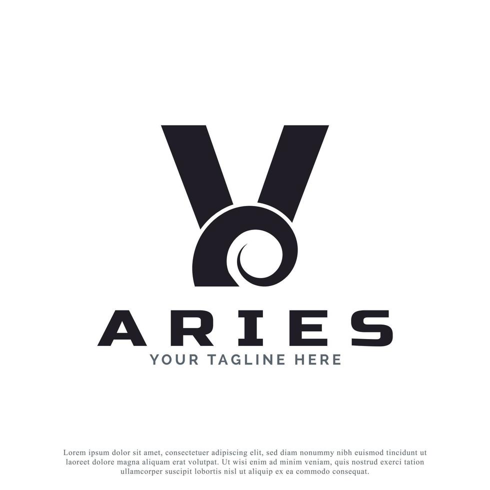 letra inicial v com chifre de carneiro de cabra para inspiração de design de logotipo de Áries. modelo de elemento de logotipo animal vetor