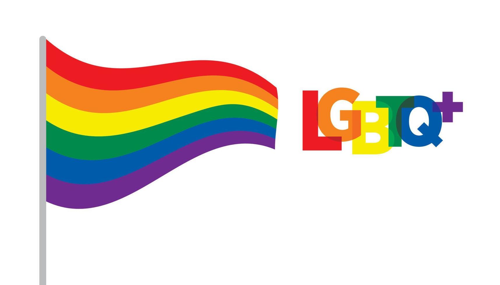 bandeira ondulada lgbt e inscrição. design de cor lgbtq, ilustração vetorial. conceitos de pessoas gays, lésbicas, bissexuais, homossexuais, transgêneros. vetor