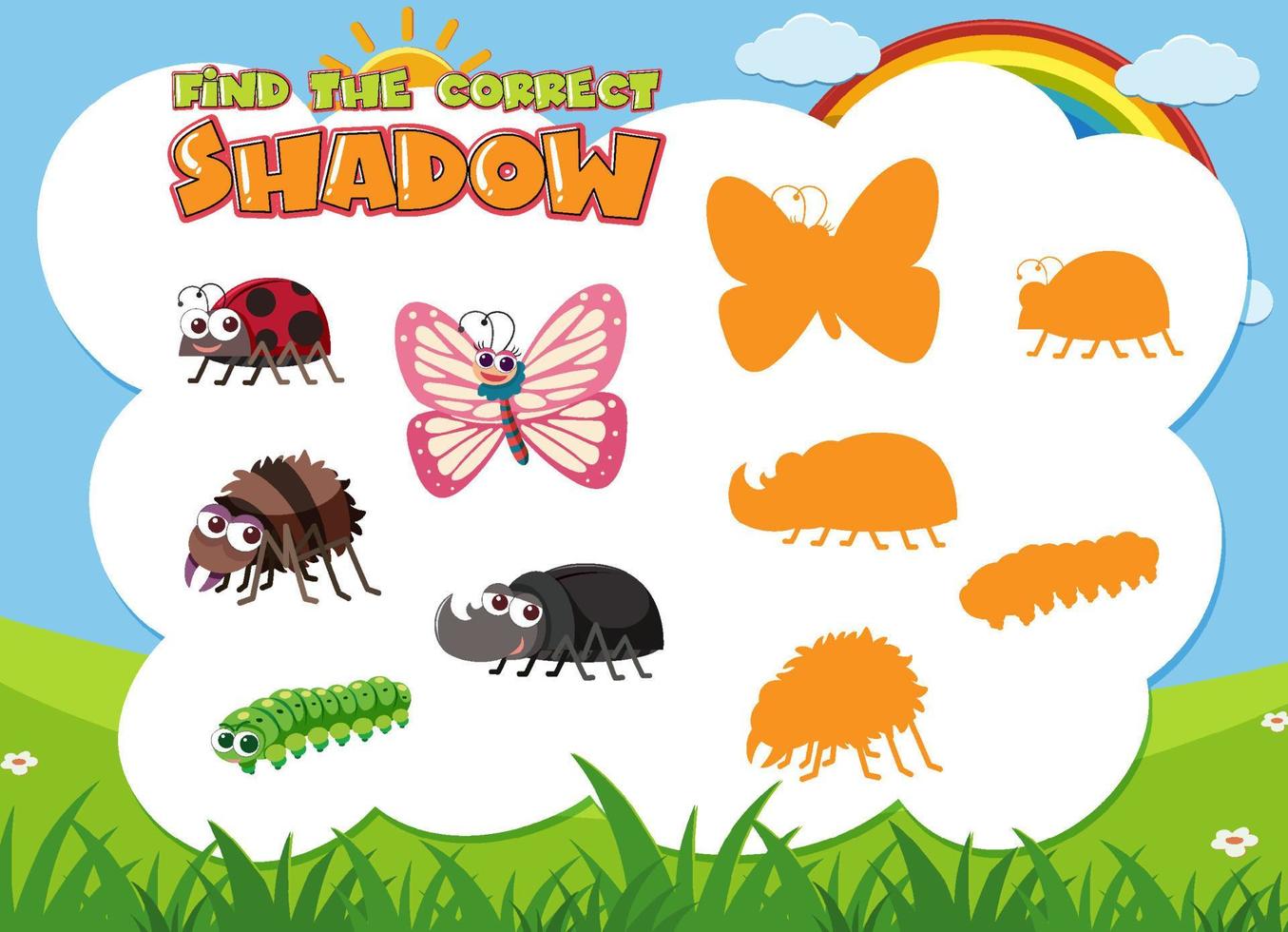 encontre o modelo correto de jogo de sombras de inseto vetor