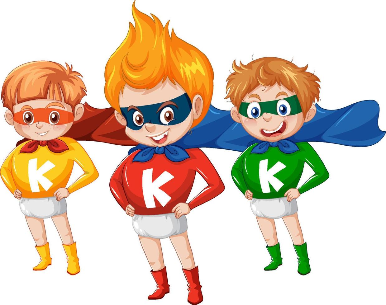 um grupo de menino em traje de super-herói vetor