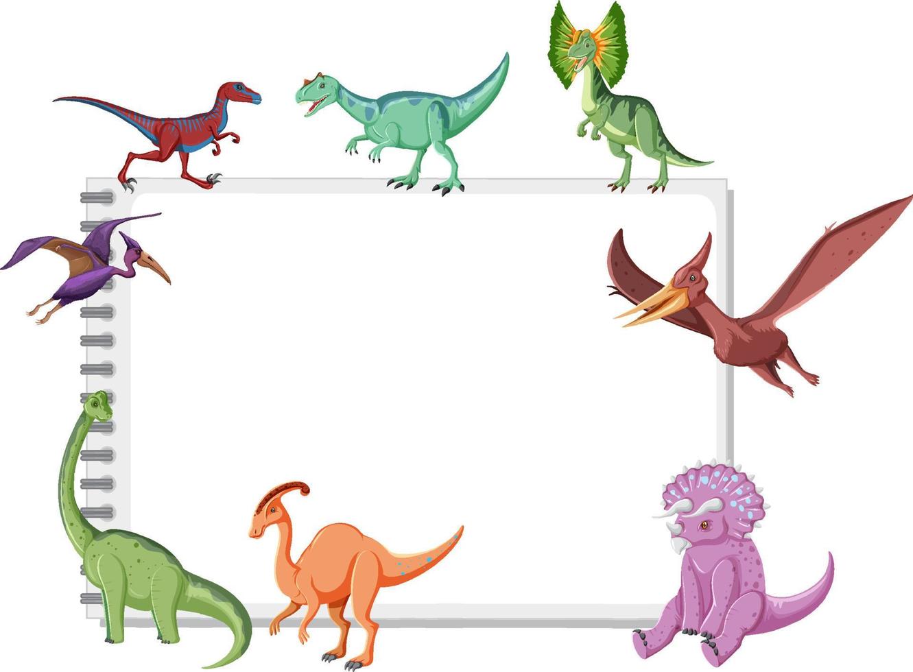 grupo de dinossauros ao redor nota sobre fundo branco vetor