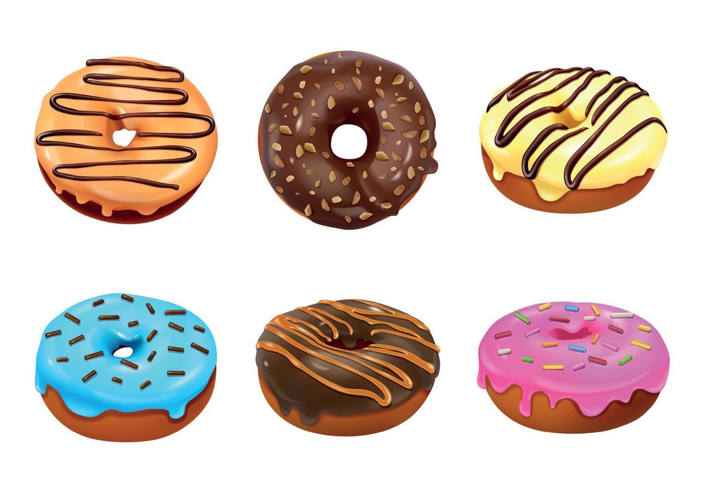 conjunto realista de donuts vetor