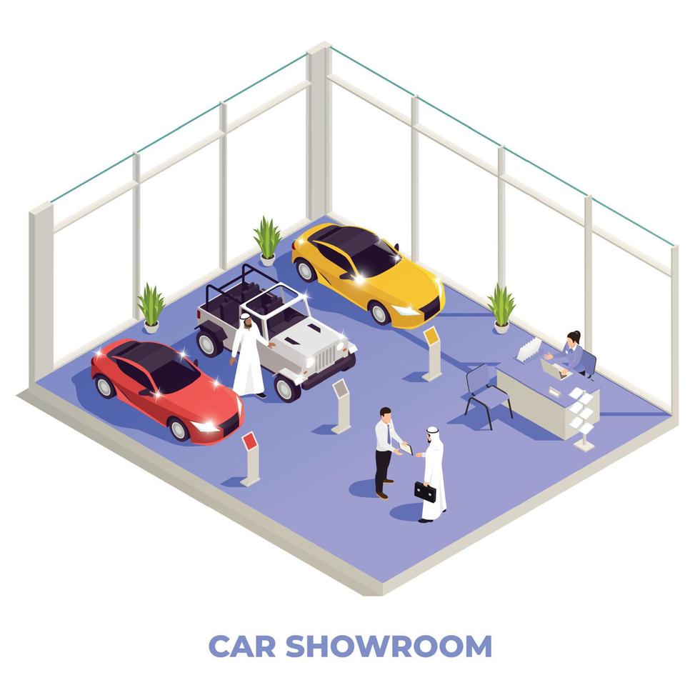 composição de showroom de carros árabes vetor