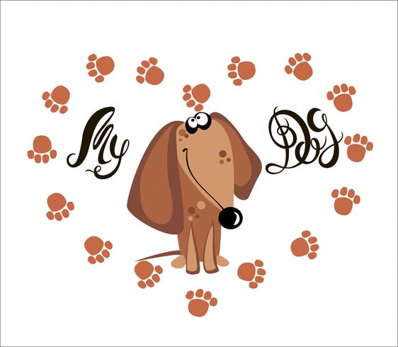 Meu cachorro . Lettering Dachshund. O cachorro rastreia. Coração. Ilustração vetorial vetor