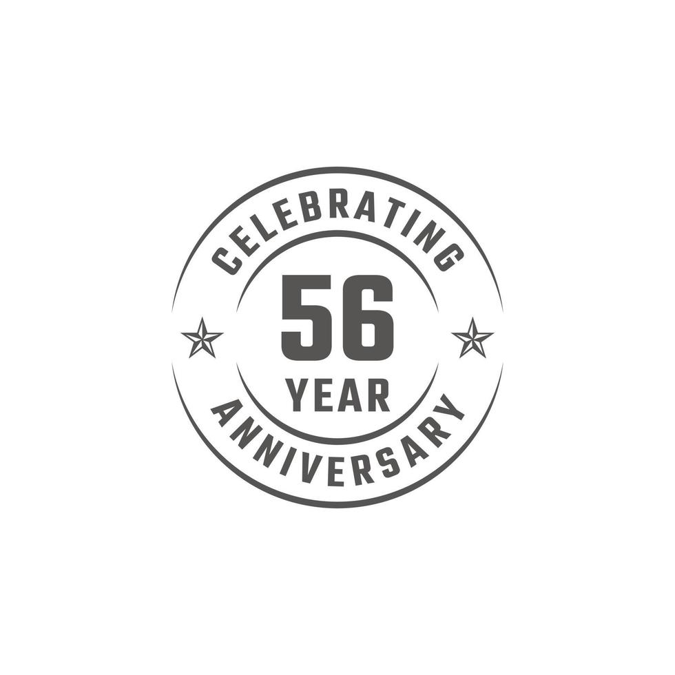 Distintivo de emblema de comemoração de aniversário de 56 anos com cor cinza para evento de celebração, casamento, cartão de felicitações e convite isolado no fundo branco vetor