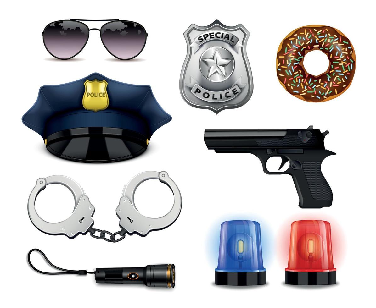 conjunto de ícones de equipamentos de polícia vetor