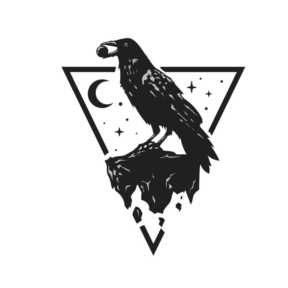 corvo preto carrega um paralelepípedo em seu vetor de bico