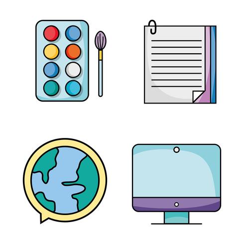 conjunto de ícones de utensílios de escola de educação vetor