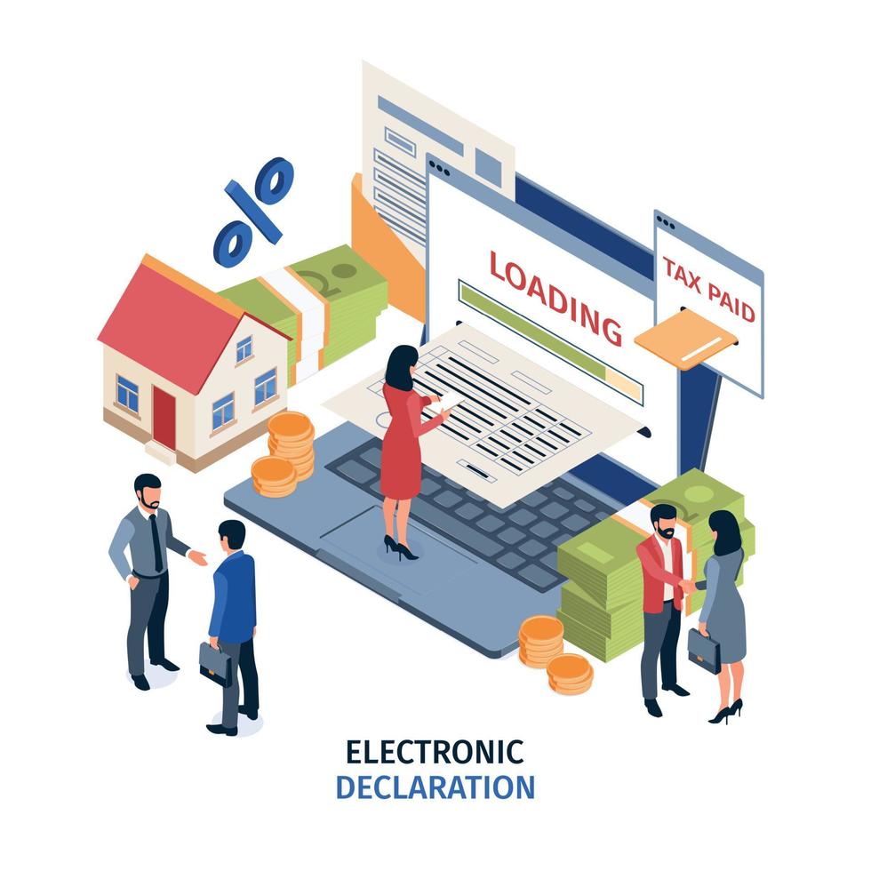 ilustração isométrica de declaração eletrônica vetor