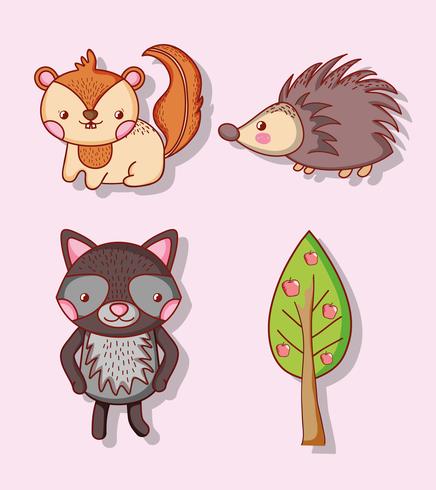 Animais fofos doodle desenhos animados vetor