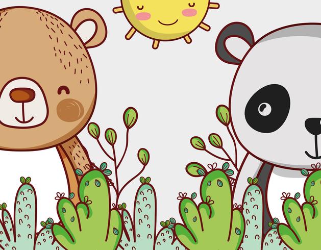 Ursos em desenhos de doodle de floresta vetor