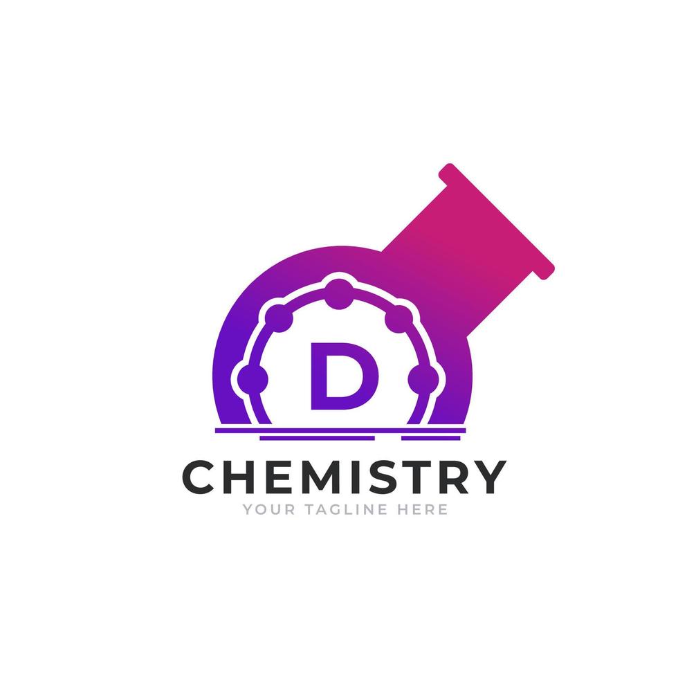letra d dentro do elemento de modelo de design de logotipo de laboratório de tubo de química vetor