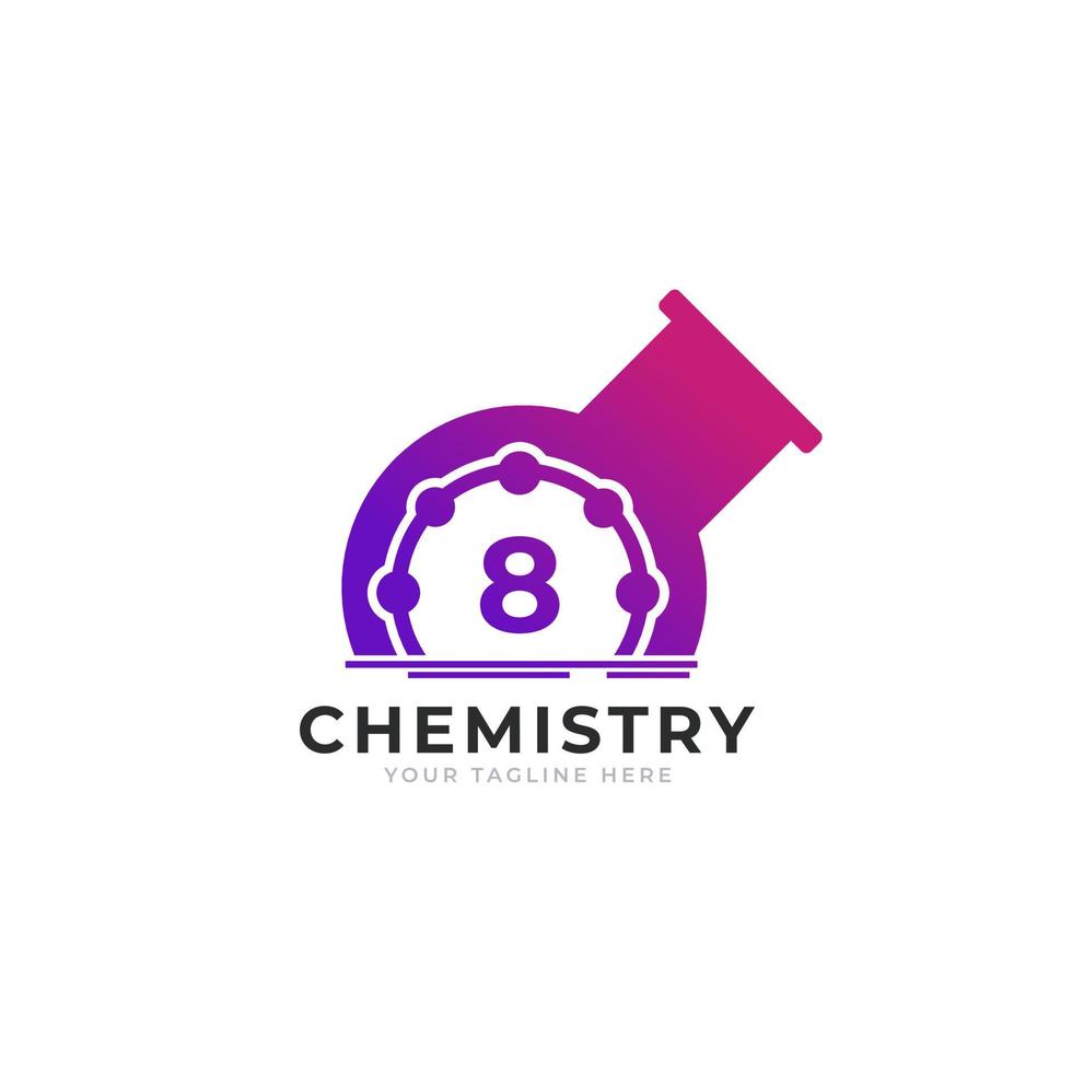 número 8 dentro do elemento de modelo de design de logotipo de laboratório de tubo de química vetor