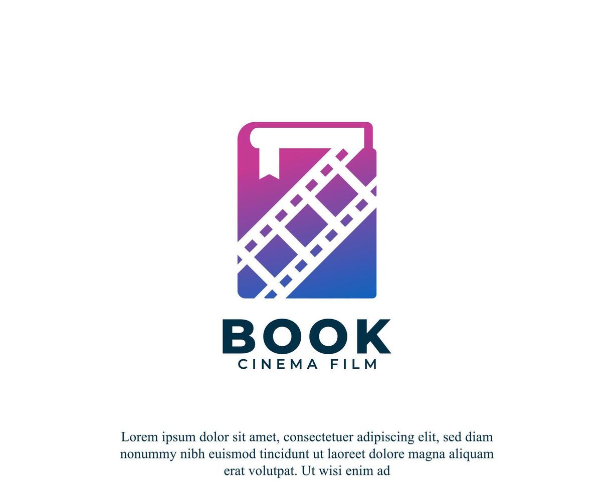 livro e carretel listras vetor de logotipo de tira de filme. ícone do cinema do álbum