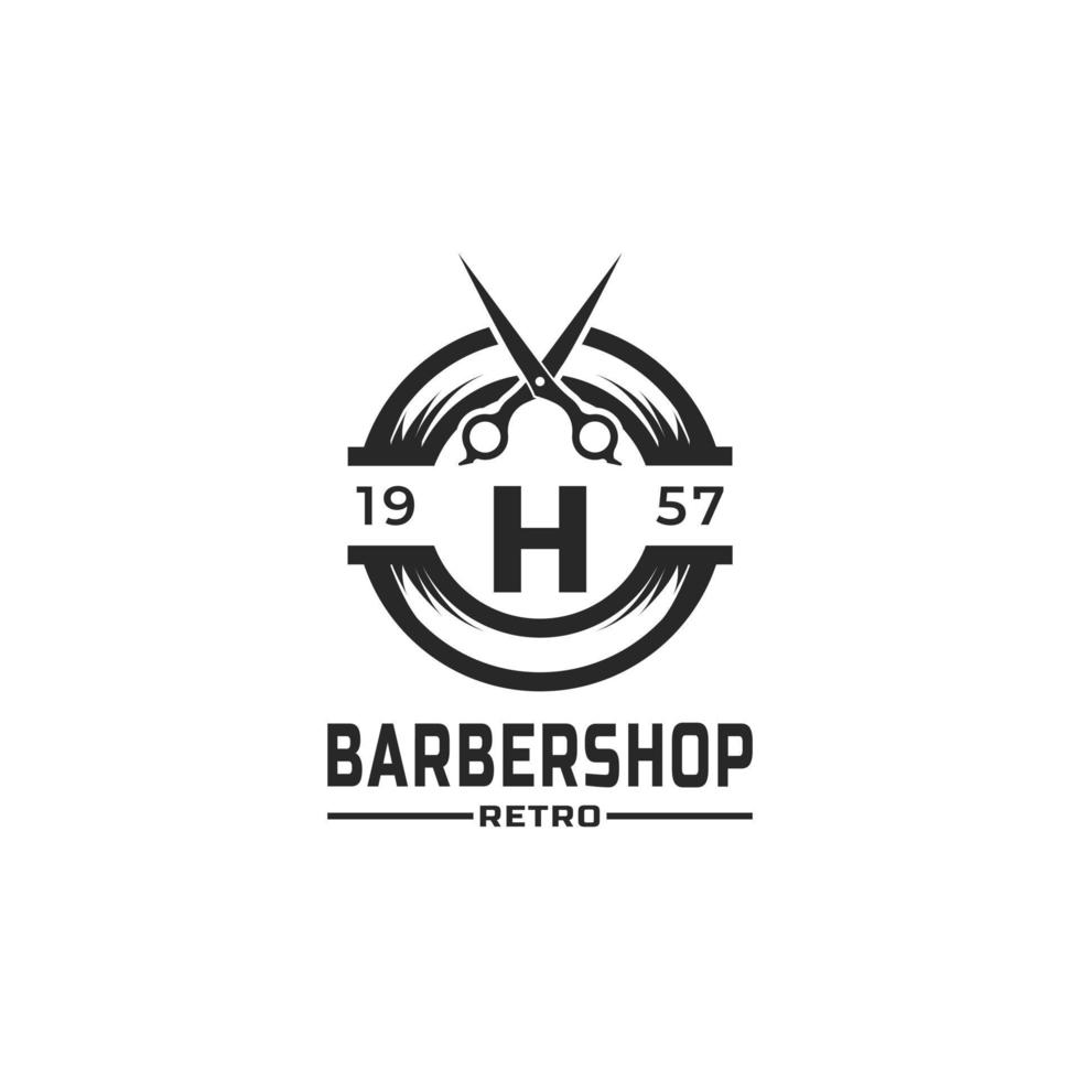 letra h emblema de barbearia vintage e inspiração de design de logotipo vetor