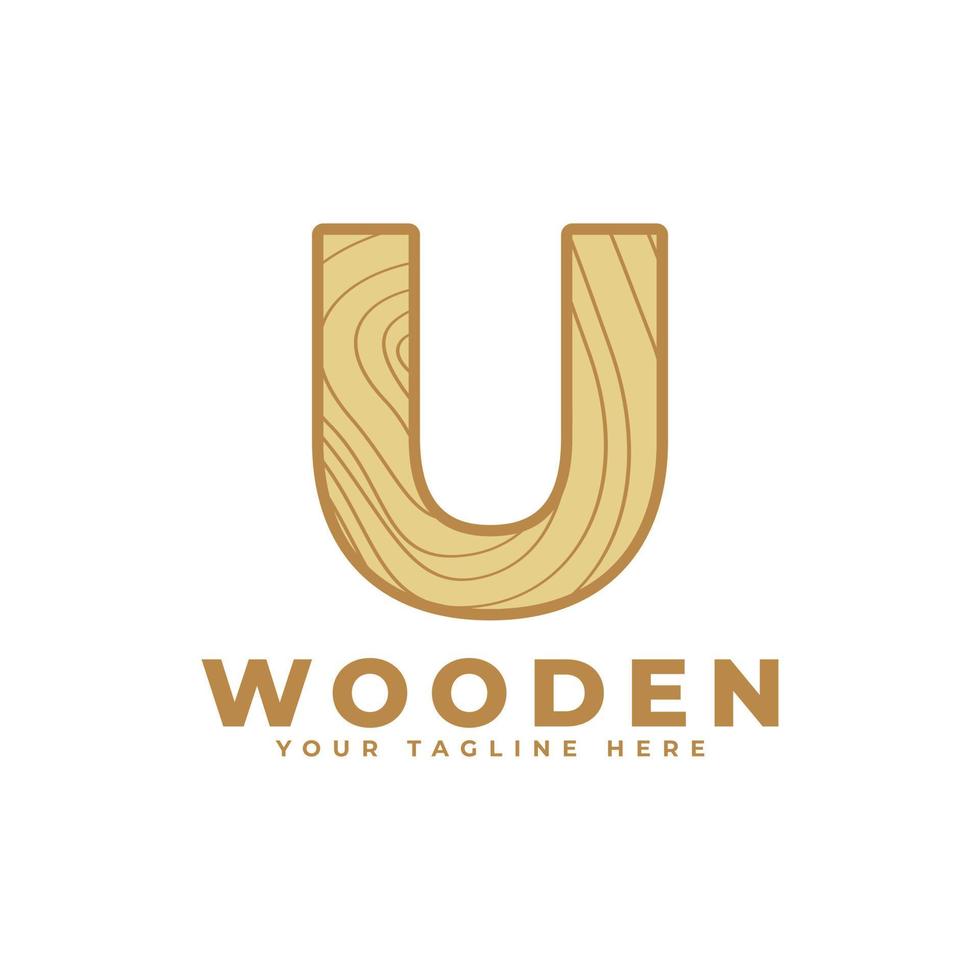 letra u com logotipo de textura de madeira. utilizável para logotipos de negócios, arquitetura, imobiliário, construção e construção vetor