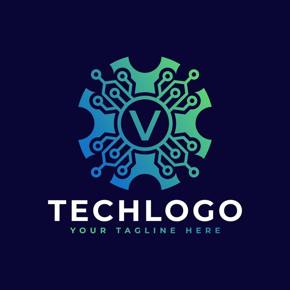 elemento de modelo de design de logotipo de letra inicial de tecnologia v. vetor